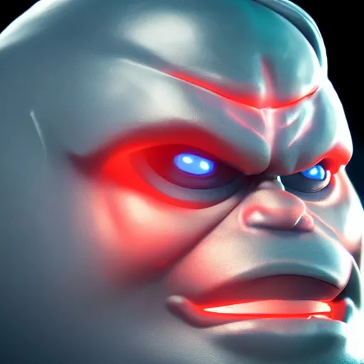 Image similar to hyperdetailed 3 d cartoon render of cartoon darkseid in a confident expressive pose, cartoon eyes, exaggerated facial features, cute cartoon style, white background, low angle shot, cinematic studio lighting, studio quality, octane render, unreal engine 5, trending on artstation, art by sebastian jm, 8 k