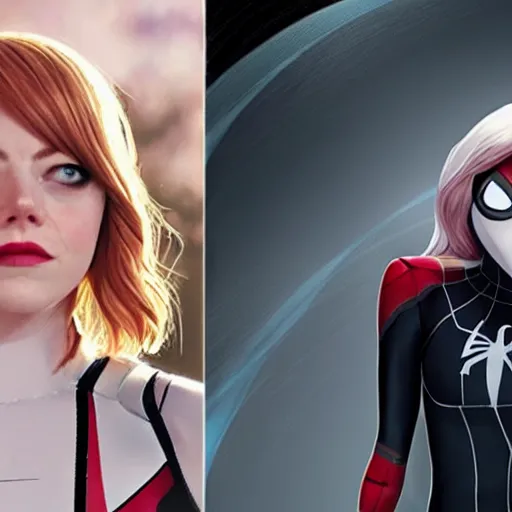 Prompt: Emma Stone as Spider-Gwen Ghost-Spider Gwen Stacey in the Marvel Cinematic Universe