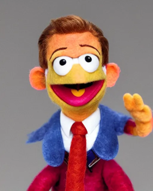 Image similar to tobey flenderson as a muppet. highly detailed felt. hyper real photo. 4 k.