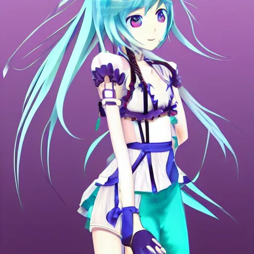 Image similar to Miku as a obscure vocaloid, ultrarealistic and anime style