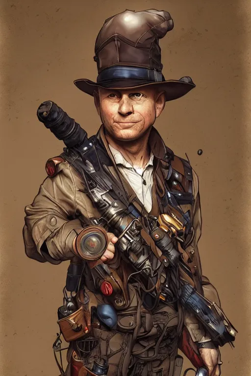 Prompt: elmer fudd as a steampunk cyborg, portrait, western, steampunk, duster, fantasy, intricate, elegant, highly detailed, digital painting, artstation, concept art, sharp focus, illustration, art by artgerm and greg rutkowski and alphonse mucha