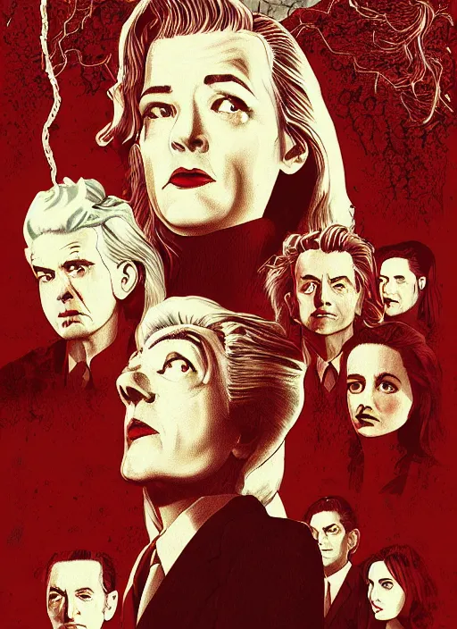Prompt: twin peaks movie poster art by sam peffer