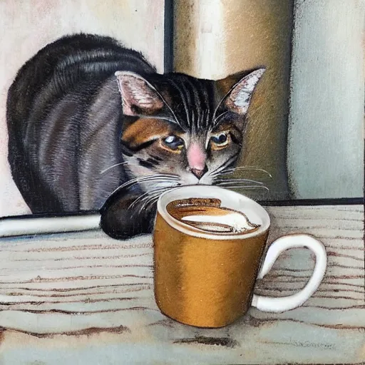 Prompt: cat and cup of coffee