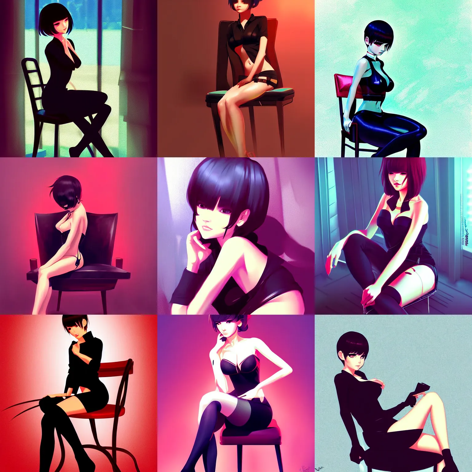 Prompt: seductive sitting in a chair. high definition digital art, in the style of Ross tran and ilya kuvshinov