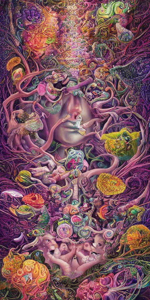 Prompt: a beautiful surrealist painting of deep dimensioanal realms of universal consciousness of the infinite by hanna yata, geenss archenti flores, and bed ridgway digital art