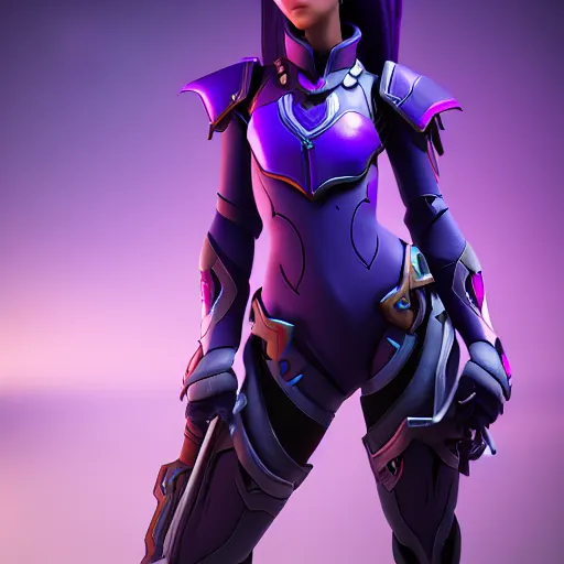 Image similar to a young girl with the appearance and armor of widowmaker from overwatch, design, octane render, 4 k, ingame shot