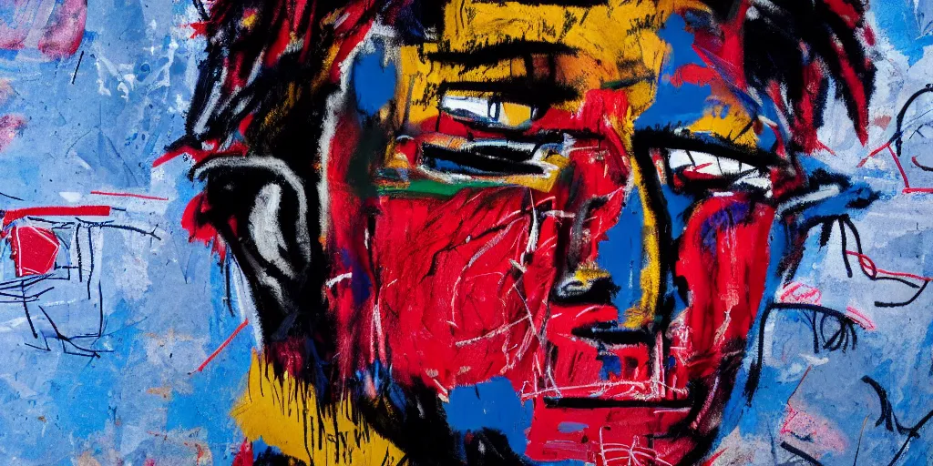Prompt: a perfect bust of Jean-Michel Basquiat made out of crumpled colored foil, 3D cinematic lighting, spotlight at a 90 DEGREE ANGLE, photorealism, octane render, depth of field, 8k, 35mm, artgem, Trending on artstation