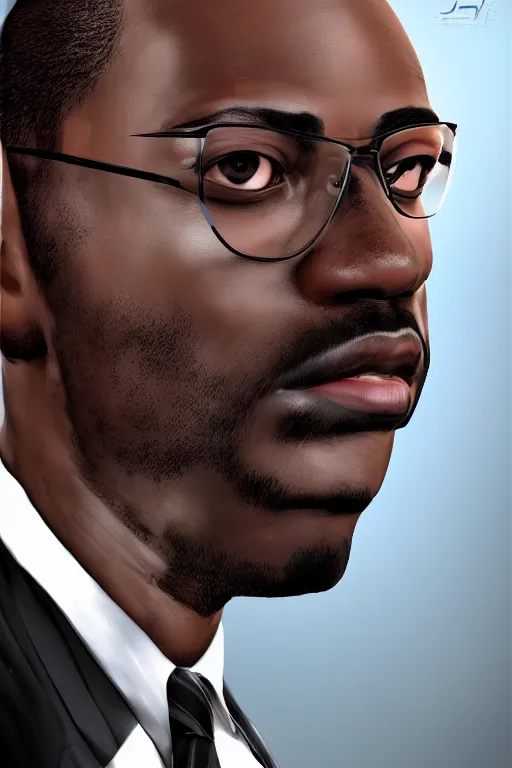 Prompt: epic professional digital corporate headshot art of handsome bald african male pilot, 4 5 mm lens, facing front, by neal adams and joelle jones, best on artstation, cgsociety, wlop, epic, much wow, much detail, gorgeous, detailed, cinematic, masterpiece