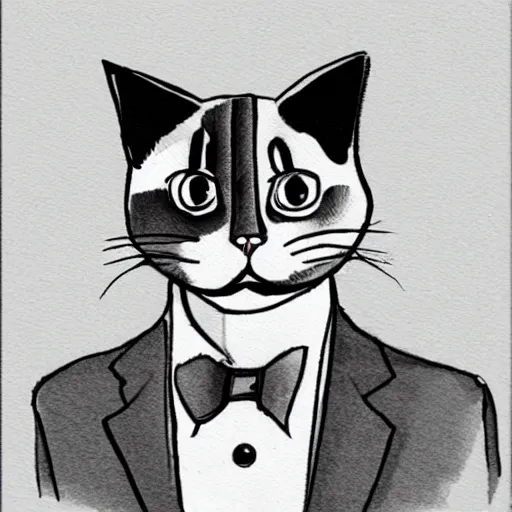 Image similar to cat wearing a suit sketch