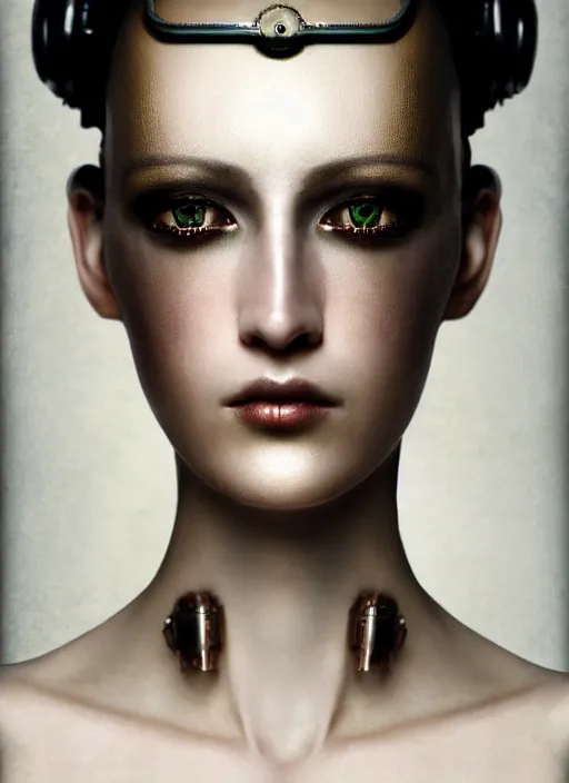 Image similar to close - up portrait of beautyful female android steampunk by paolo roversi,