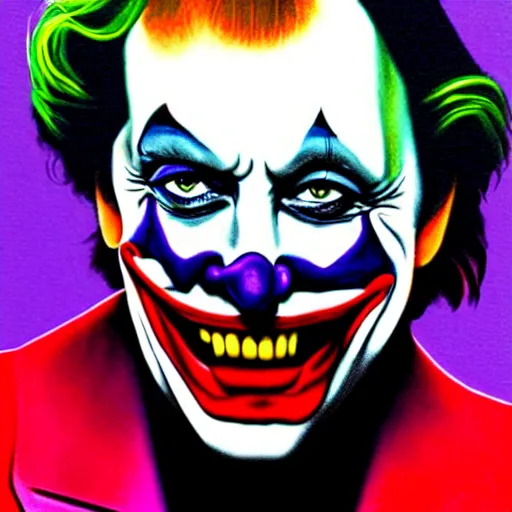 Image similar to angela merkel is the joker, airbrush art, drew struzan illustration art, key art, portrait