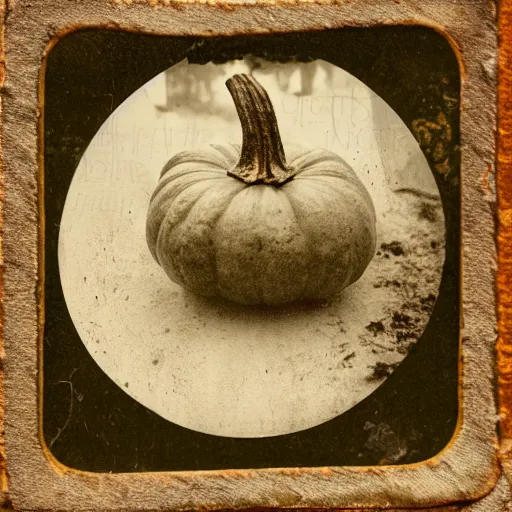 Prompt: tintype photo of rotting pumpkin