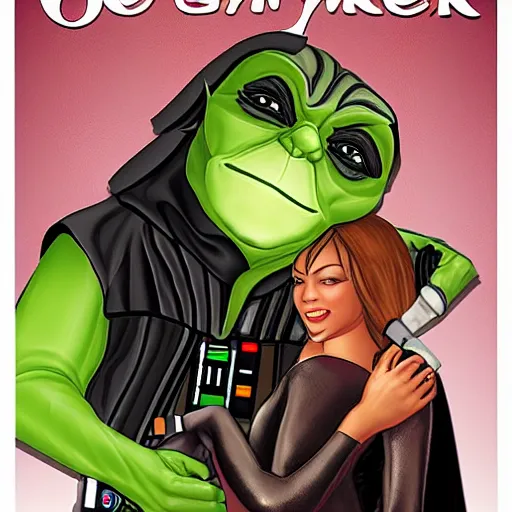 Image similar to jennifer ashley book cover, darth vader romance with yoda.