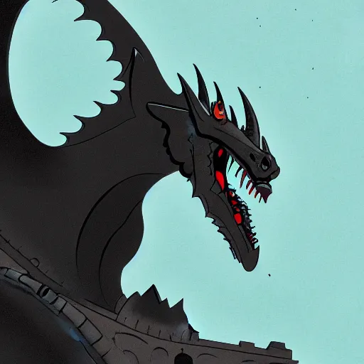 Prompt: detailed image of a Mike Mignola style dragon and of a castle