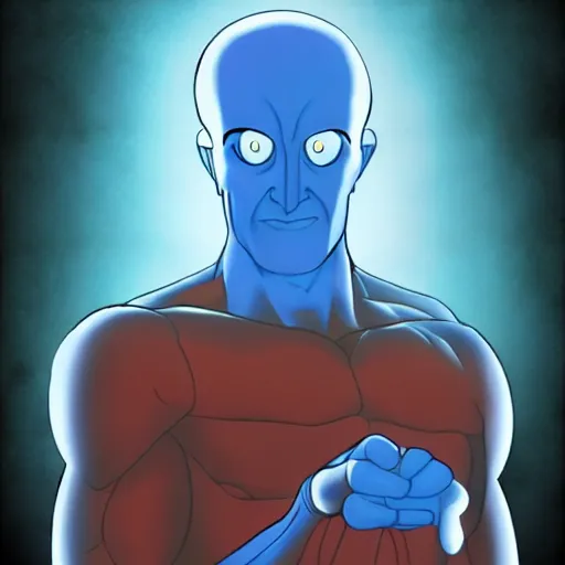 Image similar to doctor manhattan in the style of pixar