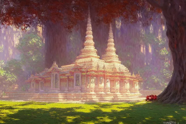 Image similar to temple, buddhism, impressionnisme, painting by greg rutkowski, artgerm, claude monet