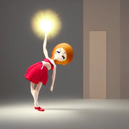 Prompt: cute fumo plush girl skipping with glee, physics sim, studio light, shadow, vray