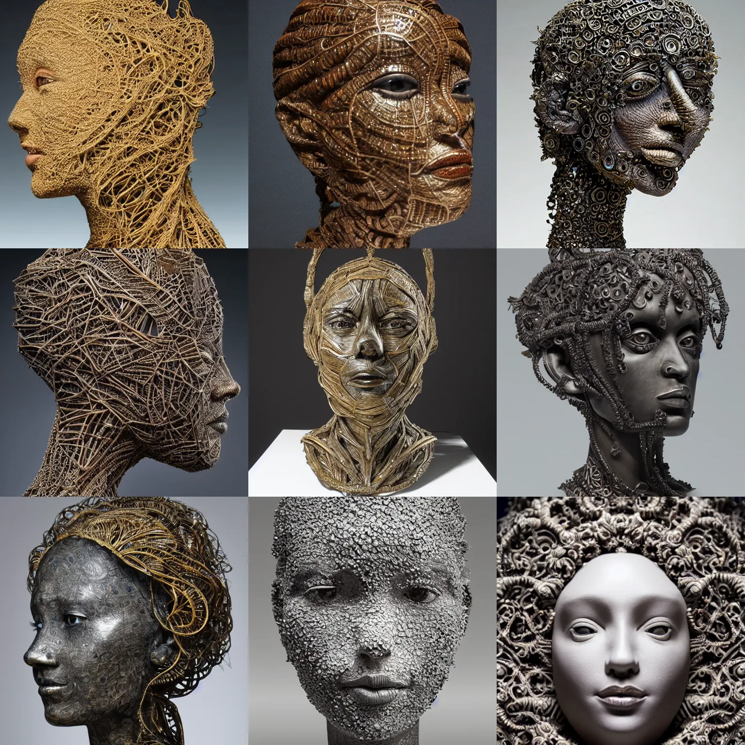 Prompt: an intricate and extremely detailed sculpture of a female head made of dark matter