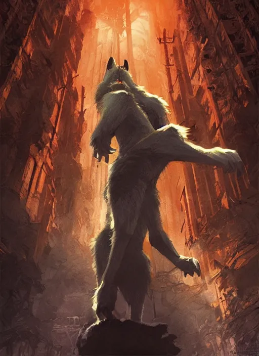 Image similar to poster for an animation film called the anthropomorphic werewolf woman, 8 k, hd, art by craig mullins