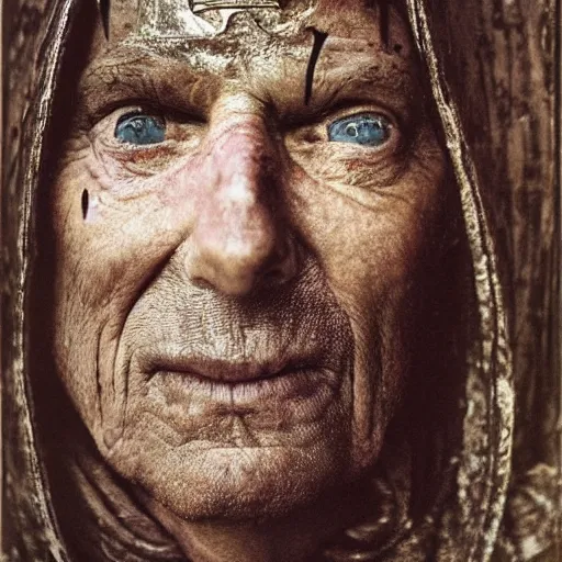 Image similar to portrait of an expressive face of an old medieval knight by annie leibovitz