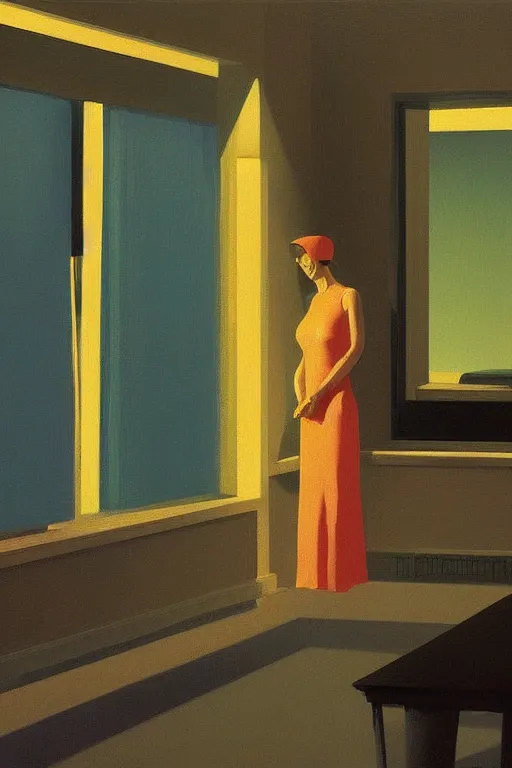 Image similar to woman put the trash on television through her head Edward Hopper and James Gilleard, Zdzislaw Beksisnski, higly detailed