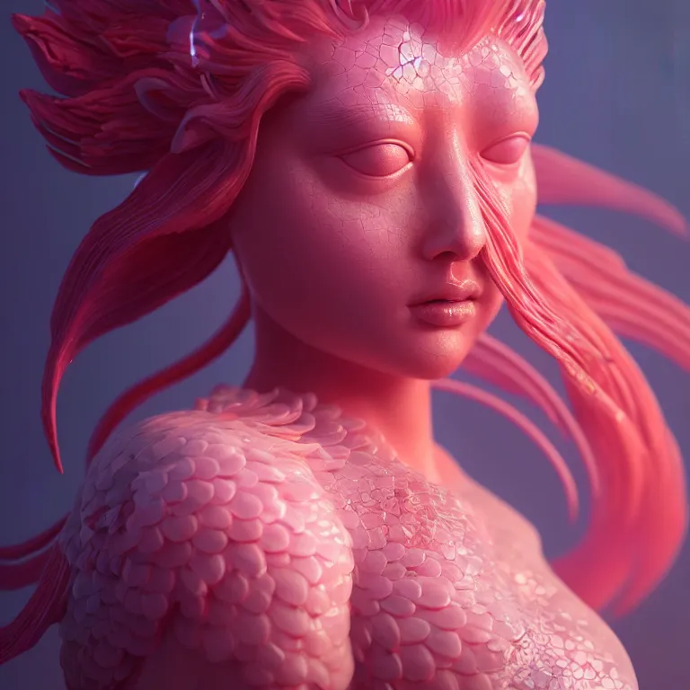 Image similar to goddess full painted acryllic sculpture close-up portrait. orchid bird phoenix jellyfish betta fish, intricate artwork by Tooth Wu and wlop and beeple. octane render, trending on artstation, greg rutkowski very coherent symmetrical artwork. cinematic, hyper realism, high detail, octane render, 8k