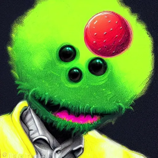 Image similar to profile picture, tennis ball monster, chalk, colorful, digital art, fantasy, magic, trending on artstation, ultra detailed, professional illustration by Basil Gogos