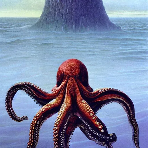 Image similar to portrait of an octopus in a scenic environment by wayne barlowe