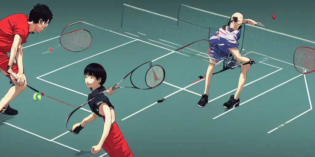 Image similar to illustration of badminton game by ilya kuvshinov katsuhiro otomo