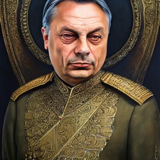 Prompt: id photo of a viktor orban in emperor outfit, art by tomasz alen kopera