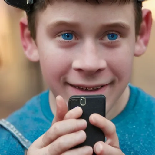 Image similar to the kid from polar express holding out his phone