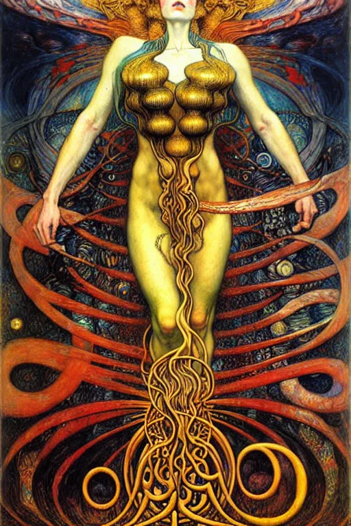 Image similar to Divine Chaos Engine by Karol Bak, Jean Delville, William Blake, Gustav Klimt, and Vincent Van Gogh, symbolist, visionary