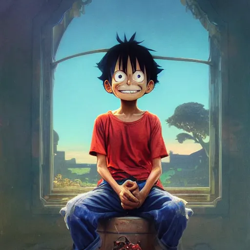 Monkey D Luffy, portrait, artwork, manga, One Piece, HD wallpaper