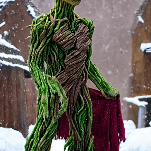 Image similar to groot as a snowman,