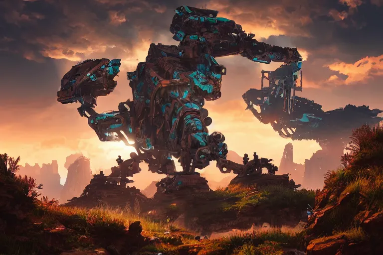 Image similar to rockbreaker machine mecanical creature robot of horizon forbidden west horizon zero dawn bioluminiscence global illumination ray tracing hdr fanart arstation by ian pesty and alena aenami artworks in 4 k