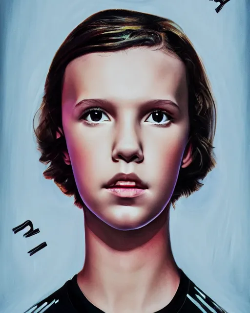 Prompt: Poster Portrait of Millie Bobby Brown with electric eyes, dramatic lighting