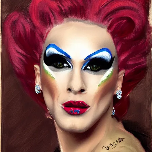 Prompt: Drag Queen portrait in the style of John Singer Sargent