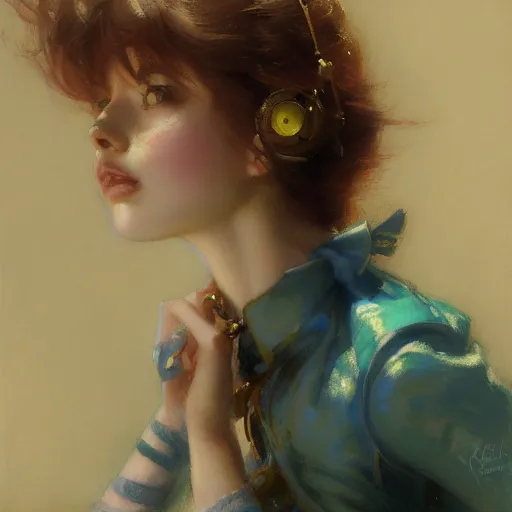 Image similar to a high fashion studio portrait of a cute anime girl, painting by gaston bussiere, craig mullins, j. c. leyendecker