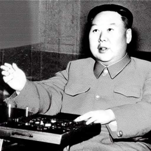 Image similar to photo of chairman mao playing video games