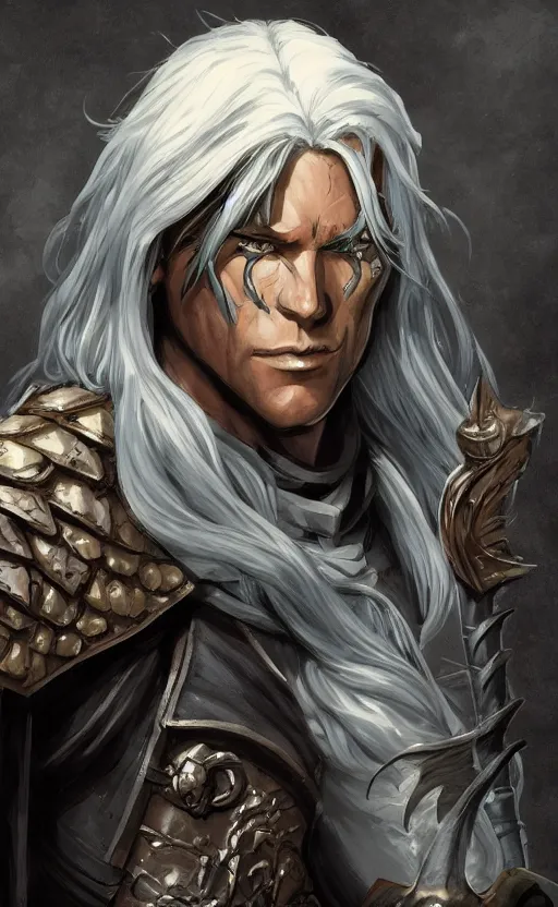 Prompt: Dungeons and dragons character art, drizzt do\'urden, wearing armor, trending on artstation