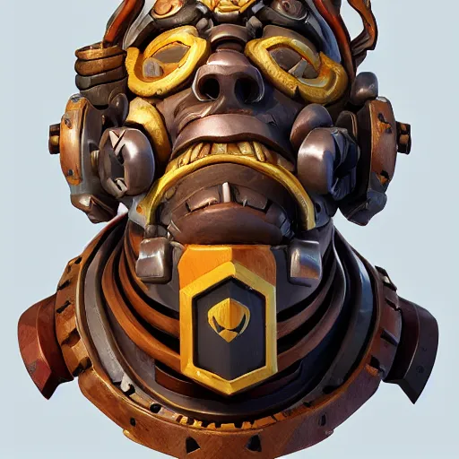 Image similar to high intricate bust of overwatch roadhog carved from wood in baroque style, studio light, maria panfilova, andrea savchenko, mike kime, ludovic plouffe, qi sheng luo, oliver cook, trending on artstation