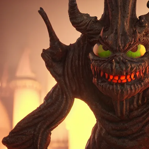 Prompt: disneys goofy demon. eldenring boss, zbrush, arnold render, unrealengine 5, dark souls, horror, extremely detailed