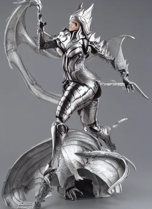 Image similar to 80mm, resin detailed model figure of a female wearing a silver dragon armor