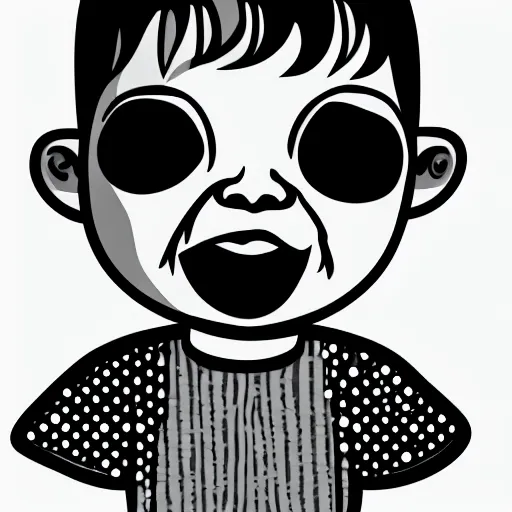 Prompt: a really ugly baby making a weird face, black and white vector art