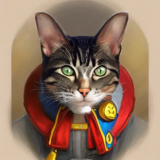 Prompt: Portrait of a Cat as Super Mario, nintendo, highly detailed, digital painting, artstation, concept art, smooth, sharp focus, illustration, art by artgerm and greg rutkowski and alphonse mucha