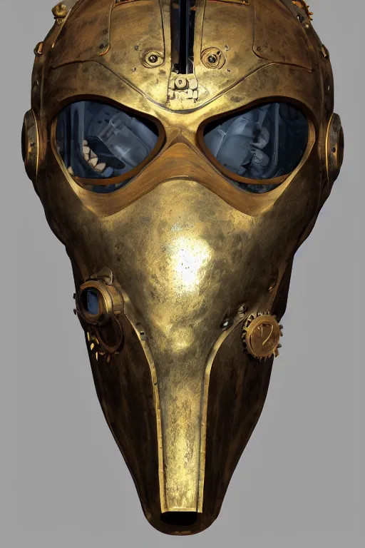 Image similar to steampunk mask minimalist fantasy art robot ninja helmet, global illumination ray tracing hdr fanart arstation by sung choi and eric pfeiffer and gabriel garza and casper konefal chaykin howard and campionpascale and cooke darwyn and davis jack