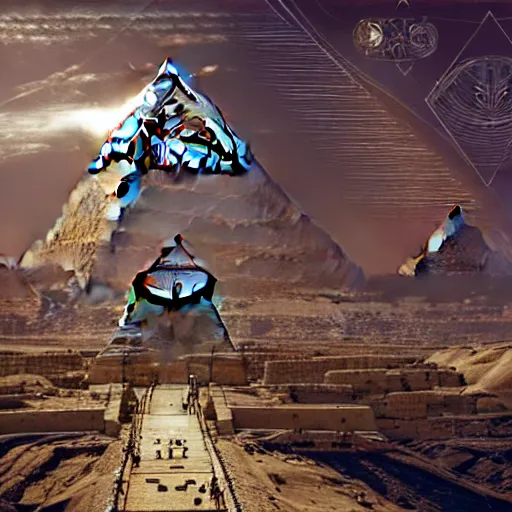 Image similar to a scene of a beautiful intricate epic futuristic hyper detailed cyber sphynx of egypt, cinematic lighting