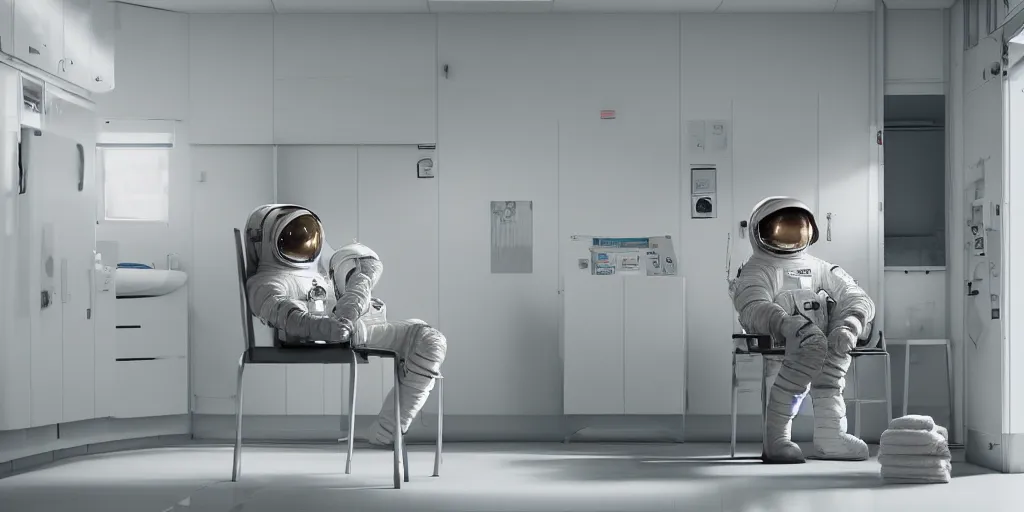Prompt: a beautiful photo of an astronaut sat on a chair in a laundry room, soft light, morning light, photorealistic, realistic, octane, 8k, cinematic shot