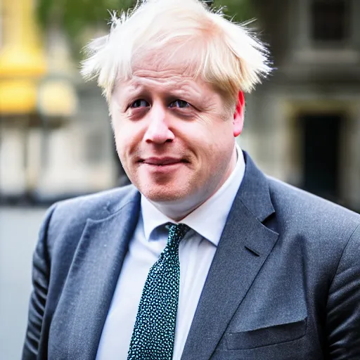 Image similar to A realistic photo of a bald Boris Johnson, m.zuiko 75mm, f 1.8, 1/400, RAW, unedited, 8K, high quality,