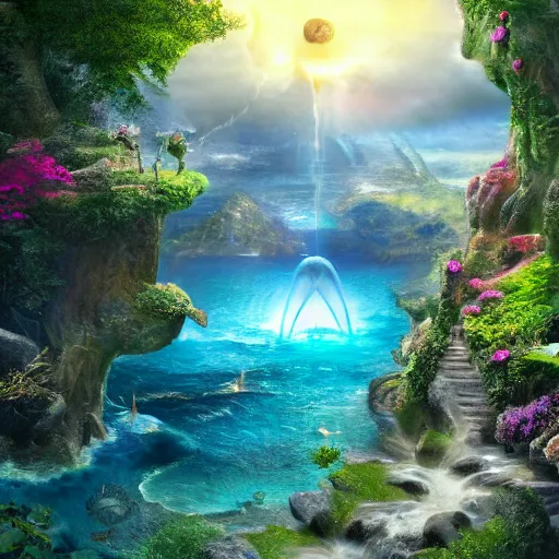 Prompt: a beautiful bunglow with garden of eden in the sea, realistic, artstation, 8k, high definition